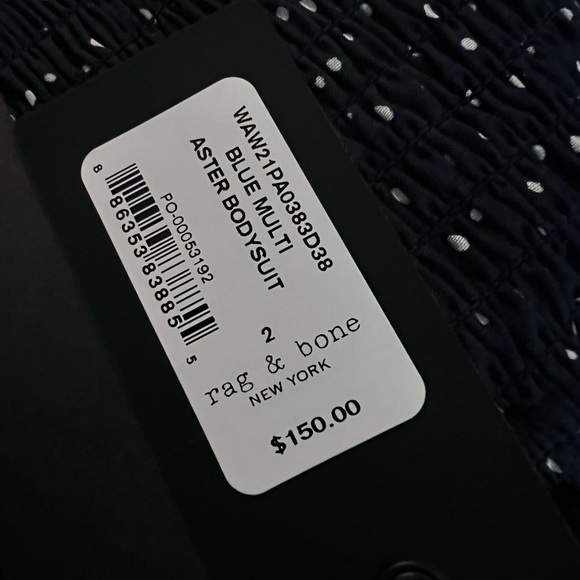 NWT Rag & Bone blue multi Aster Bodysuit in size 2. Brand new and never worn. - Picture 7 of 7